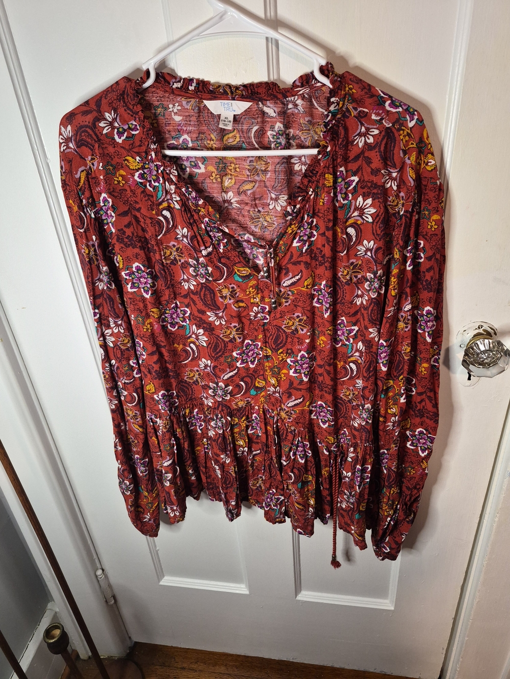 Universal Thread Red Floral Peasant Blouse, Size XL